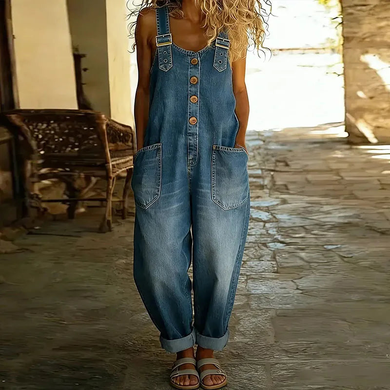 Kombinezon Mae | Vintage z miękkiego bawełnianego denimu z regulowanymi ramiączkami
