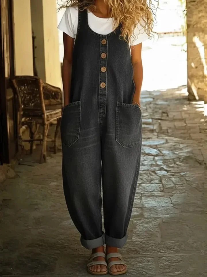Ruth | Kombinezon jeansowy z bawełny spranej w stylu vintage