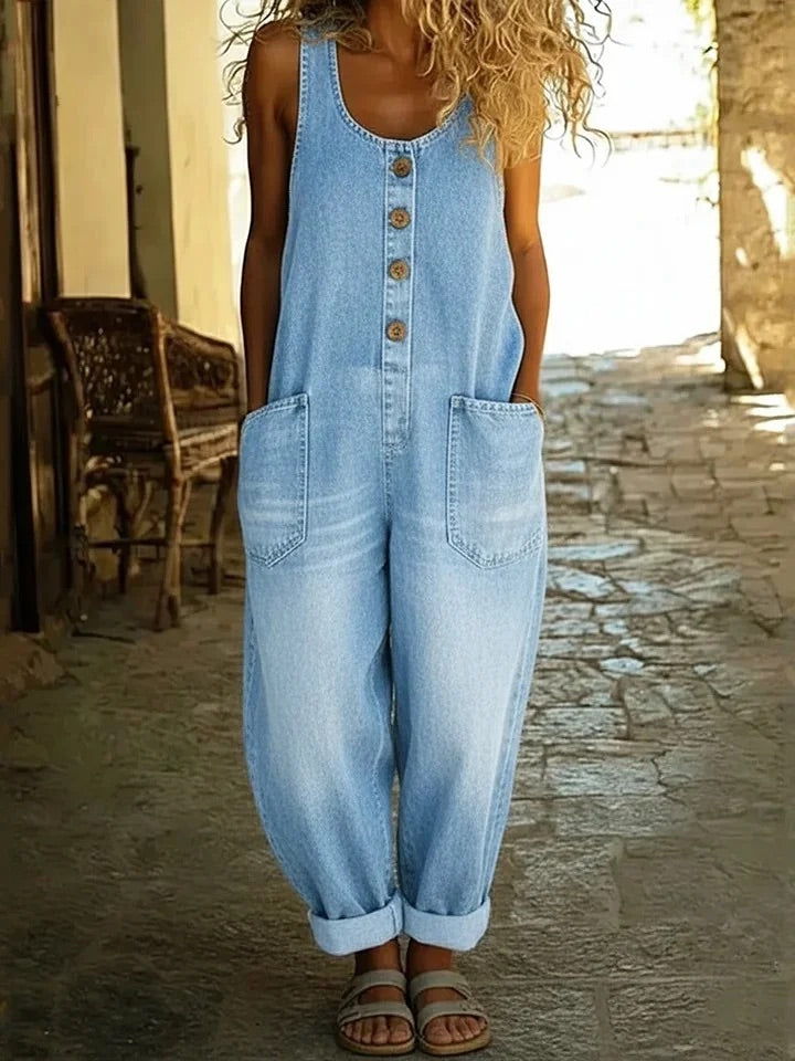 Ruth | Kombinezon jeansowy z bawełny spranej w stylu vintage